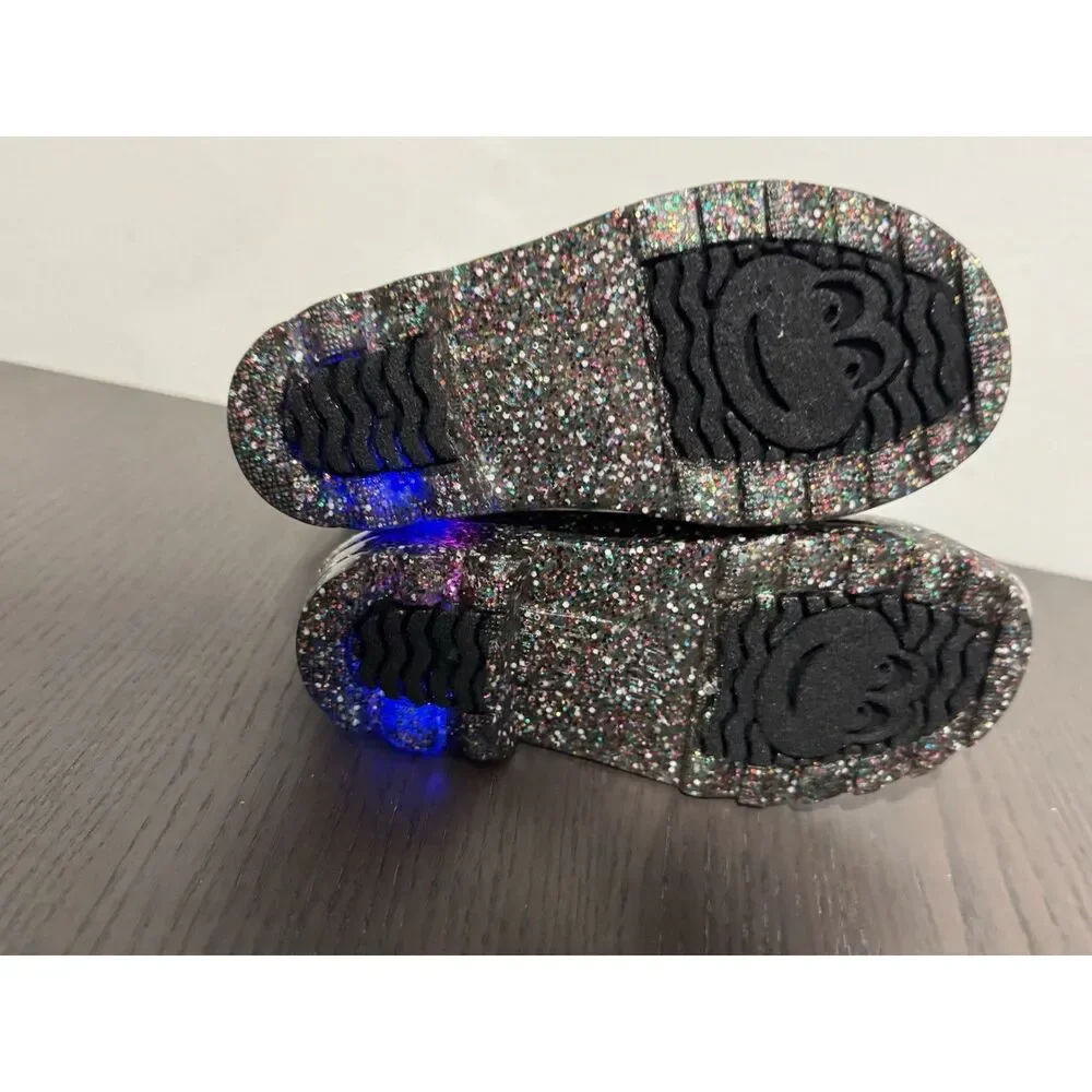 Western Chief Girls Glitter‎ Rubber Pull On Sparkle Rain Boots 8 NEW Light Up